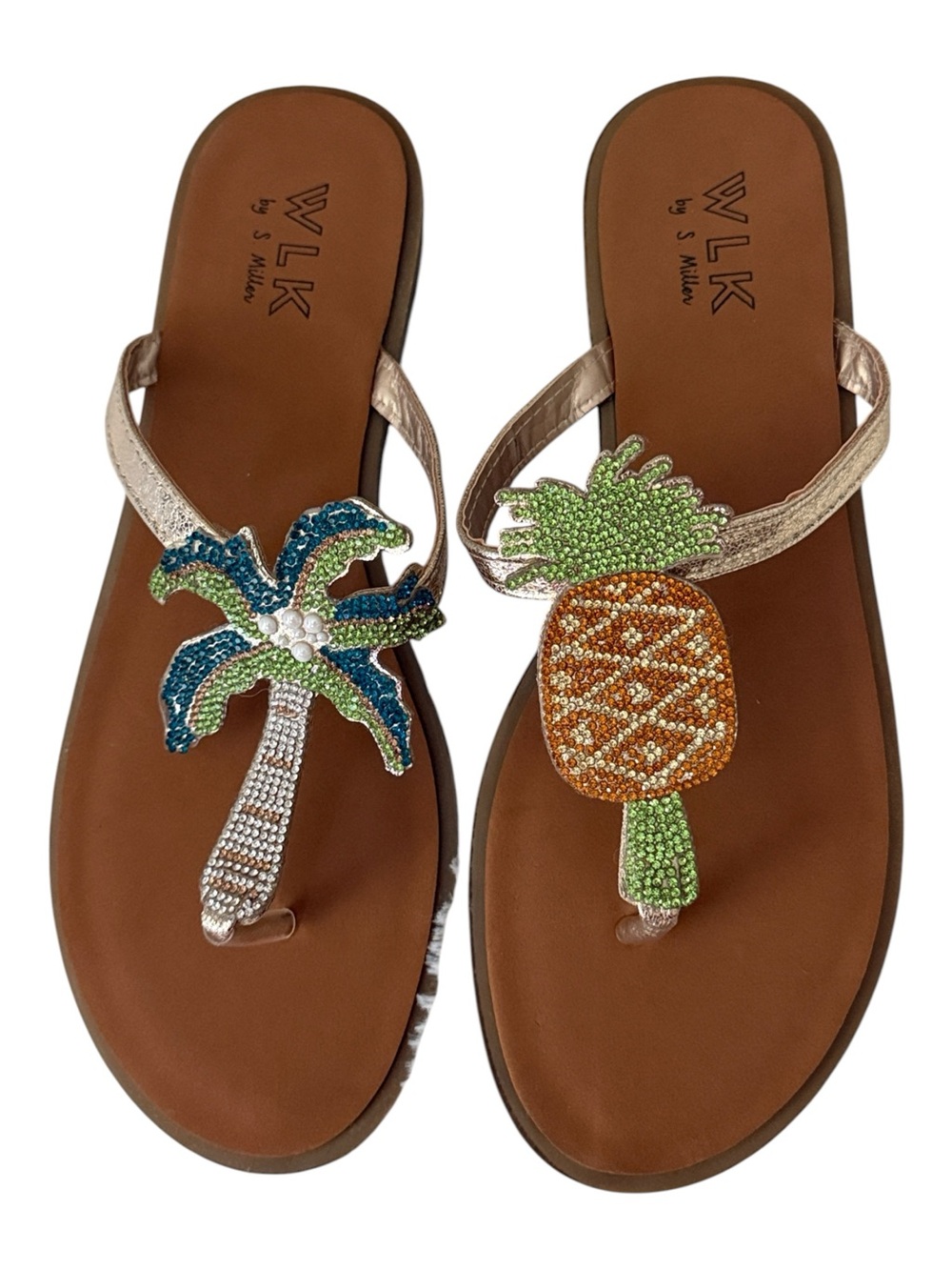 WLK by S. Miller sandals sparkling crystal-embellished pineapple/palm tree, 10